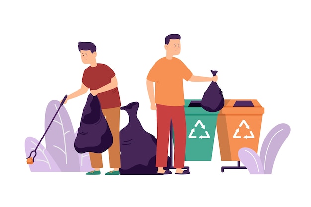 Free vector people recycling different objects illustrated