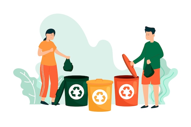 Free vector people recycling different objects illustration