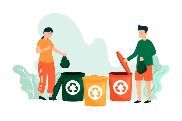 People recycling different objects illustration