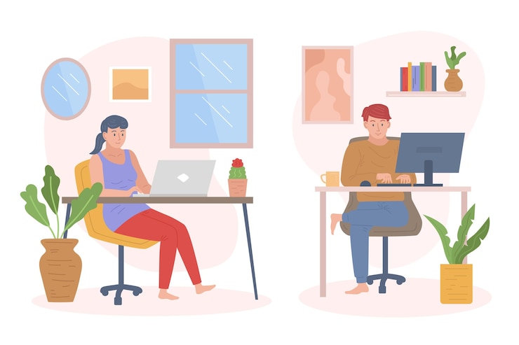 Free Vector people remote working illustrated