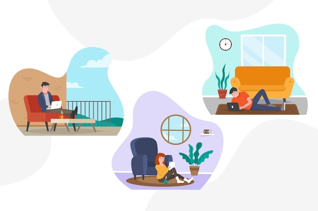 Free vector people remote working illustrated