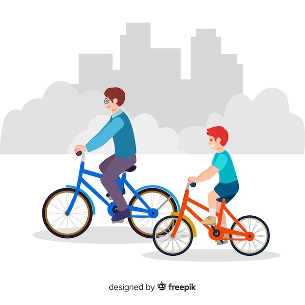 Free vector people riding bicycles in the park