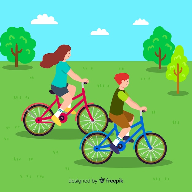 Free vector people riding bicycles in the park