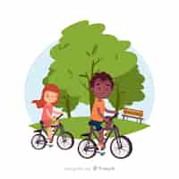 Free vector people riding bicycles in the park