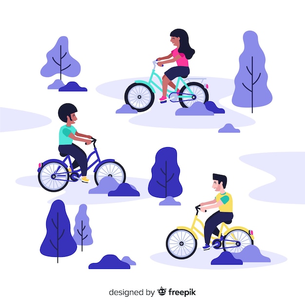 Free vector people riding bicycles in the park