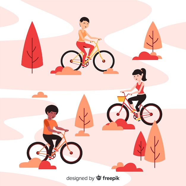 Free vector people riding bicycles in the park