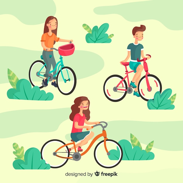 Free vector people riding bicycles in the park