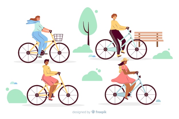 Free vector people riding bicycles in the park