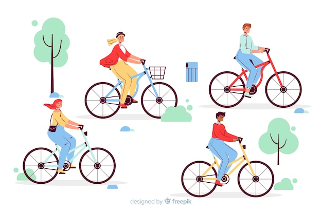 Free vector people riding bicycles in the park