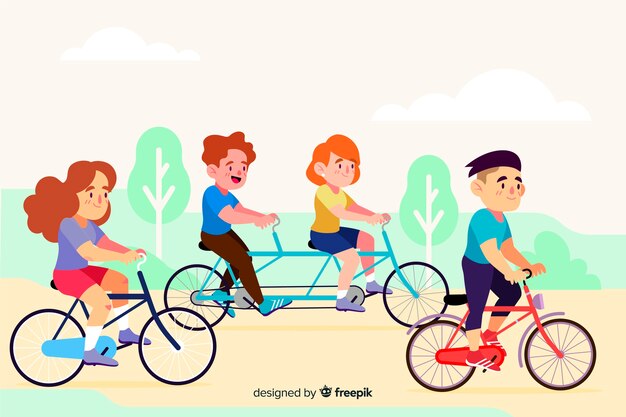 Люди катаются на велосипедах в парке