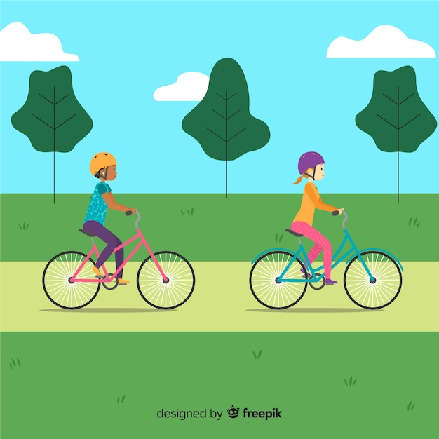 Free vector people riding a bike in the park
