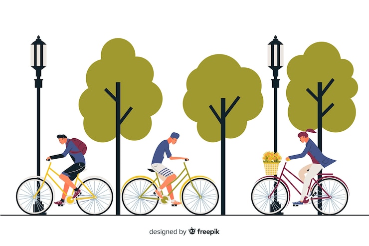 Free Vector people riding a bike in the park