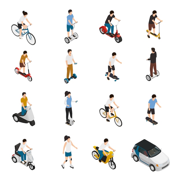 Free vector people riding personal eco vehicles