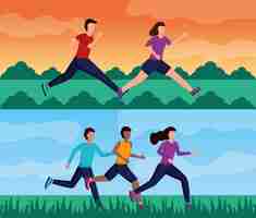 Free vector people running activity