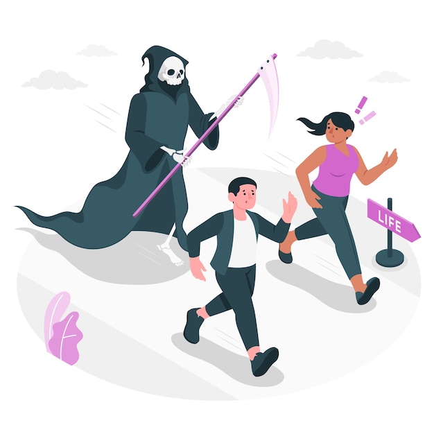 People running away from death concept illustration