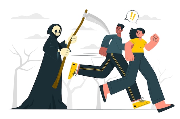 Free vector people running away from death concept illustration