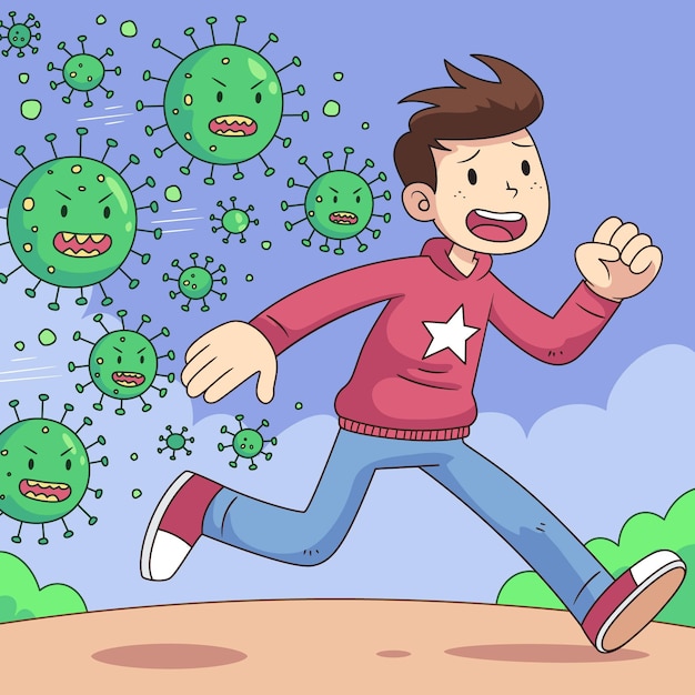 Free vector people running away from particles of coronavirus