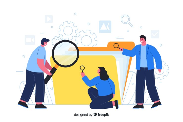 Free Vector people searching in a folder for landing page