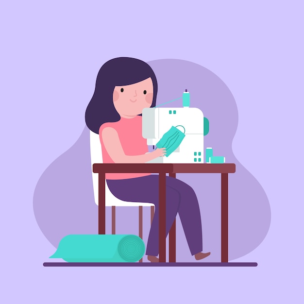 Free vector people sewing a mask concept