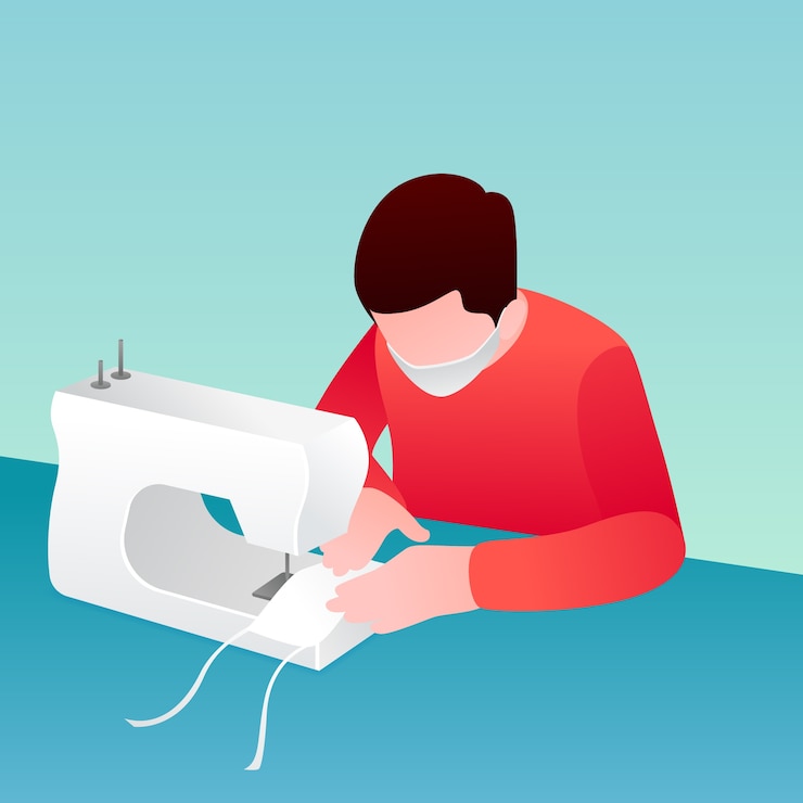 मुफ़्त वेक्टर people sewing a mask concept