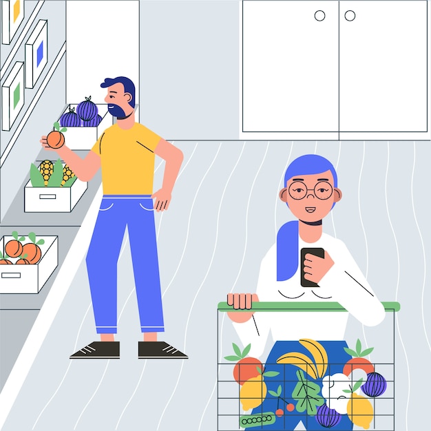 食料品を買う人のイラスト