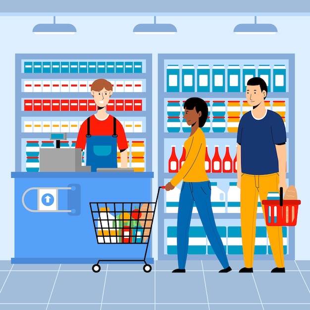 Бесплатное векторное изображение Люди покупают продукты питания дизайн