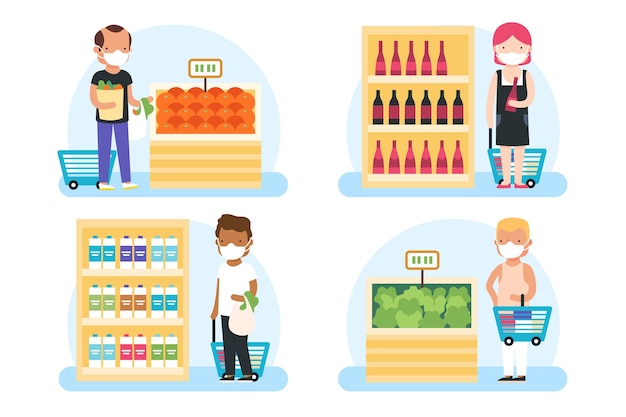 Free vector people shopping groceries