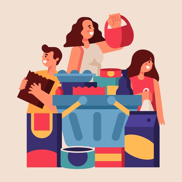 Free vector people shopping groceries