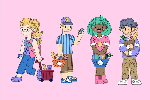 Free vector people shopping groceries