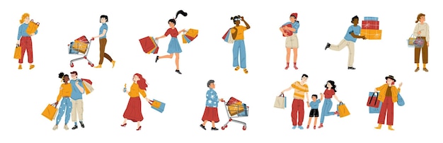 Free vector people shopping in store mall or market