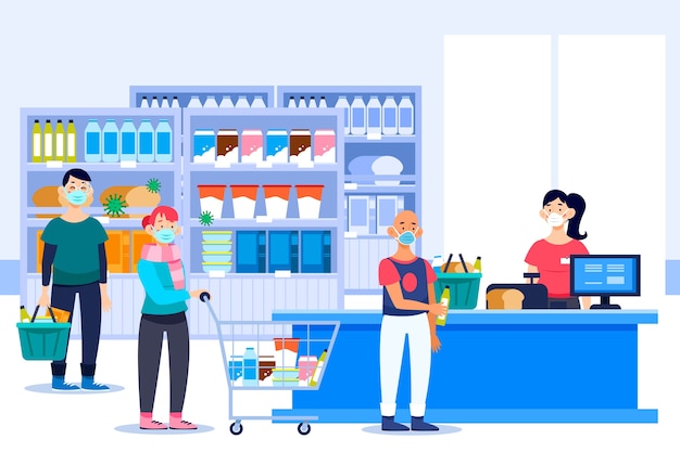 Free vector people shopping at the supermarket concept