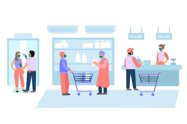 People shopping at the supermarket illustration