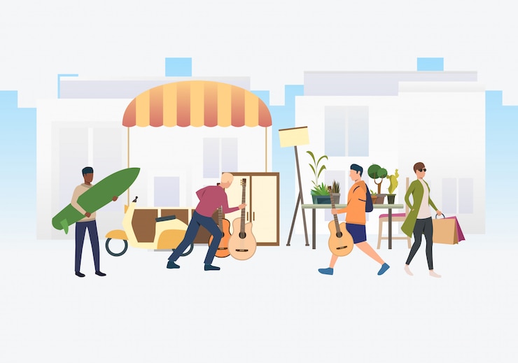 Free Vector people shopping and walking outdoors