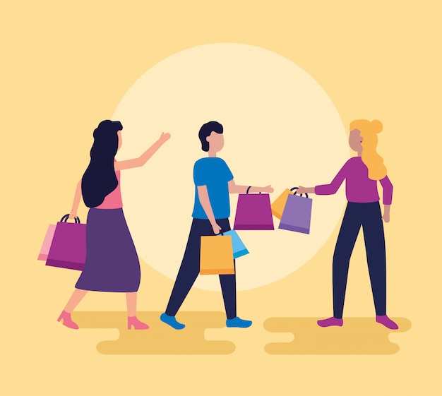 Free vector people shopping with bags