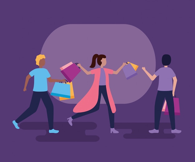 Free vector people shopping with bags