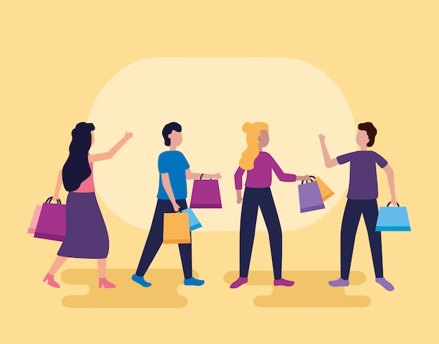 Free vector people shopping with bags