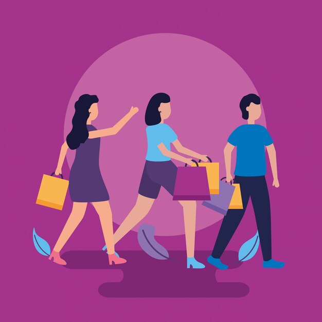 People shopping with bags