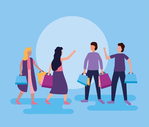 Free vector people shopping with bags