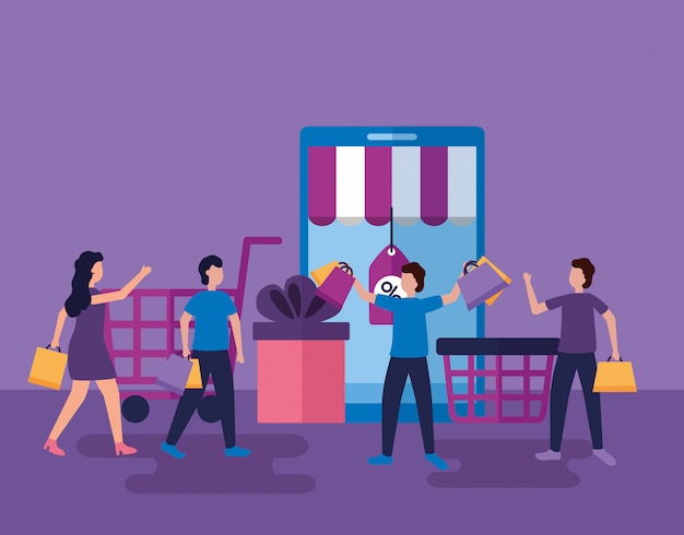 Free vector people shopping with bags