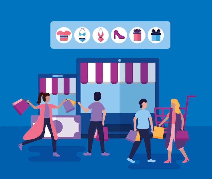 Free Vector people shopping with bags