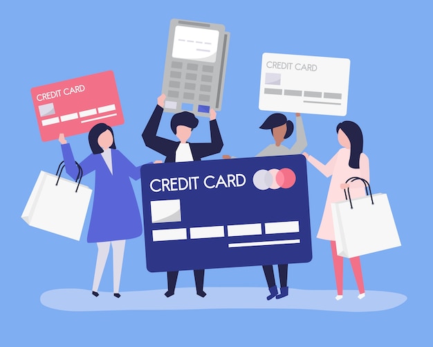 People shopping with a credit card Free Vector