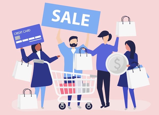Free vector people shopping with a credit card