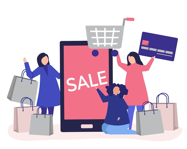 Free vector people shopping with a credit card