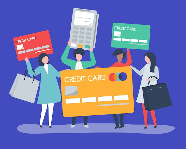 Free vector people shopping with a credit card