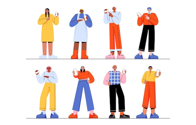 Free Vector people show screen of phone connection advert