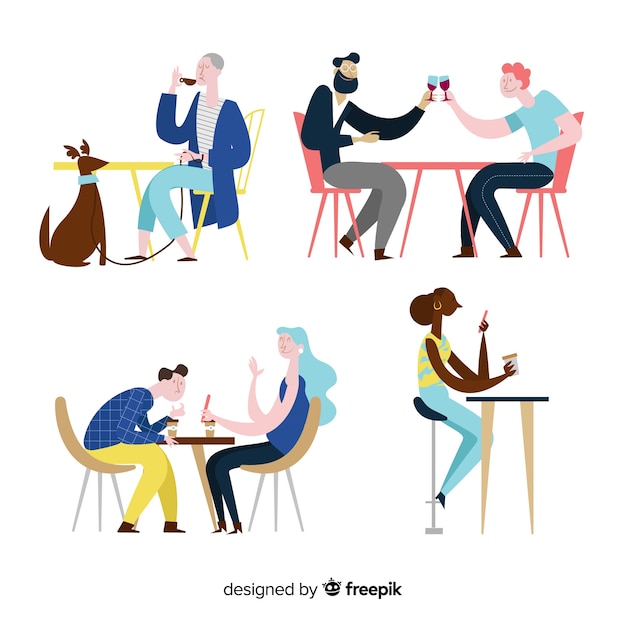 Бесплатное векторное изображение Люди сидят в кафе плоский дизайн