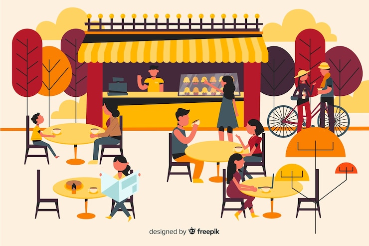 Free Vector people sitting at cafe fall season