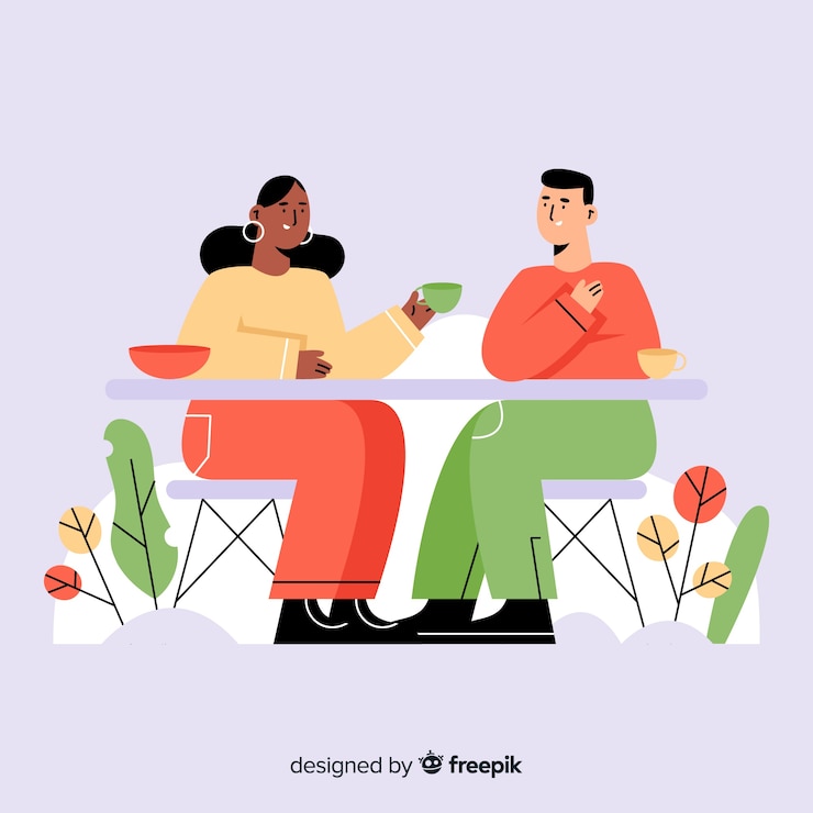 Free Vector people sitting at café flat design