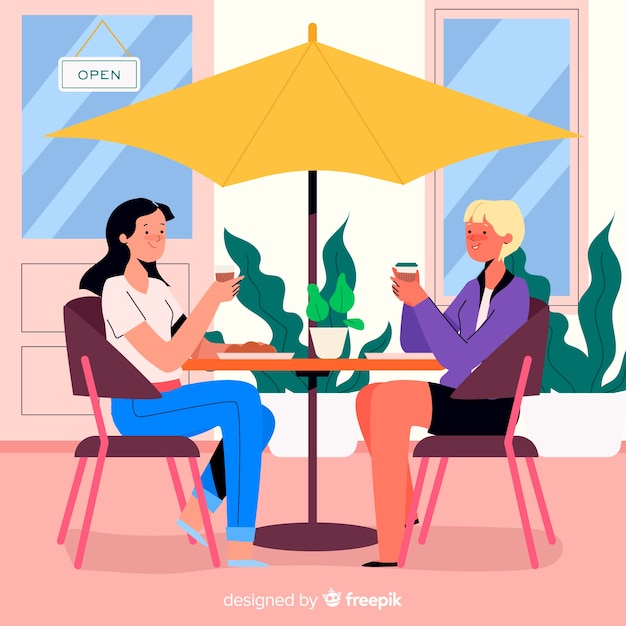 People sitting at a cafe flat design