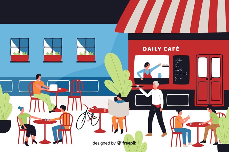 Free Vector people sitting at a cafe